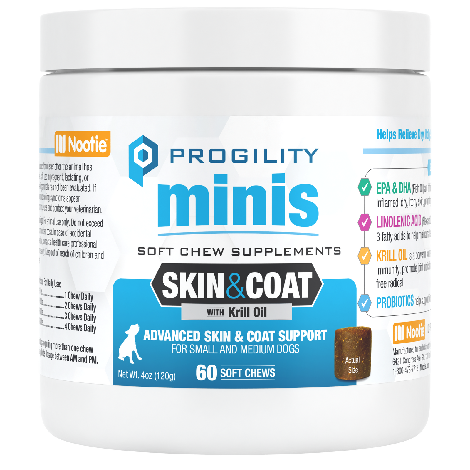 Progility Minis Skin & Coat Soft Chew Supplement | For Small & Medium Size Dogs